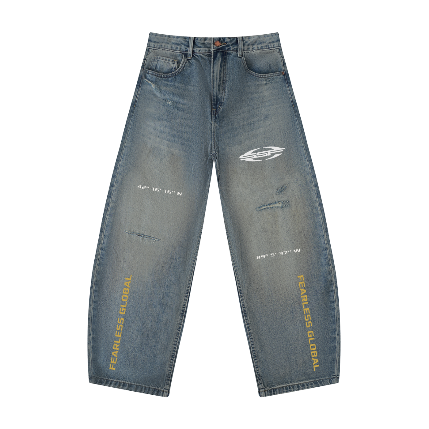 Men's Distressed Barrel Leg Jeans